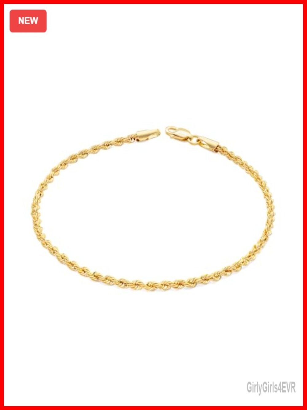 10K Solid Gold Quint Rope Link Bracelet 7 in 2.1mm Fine Jewelry